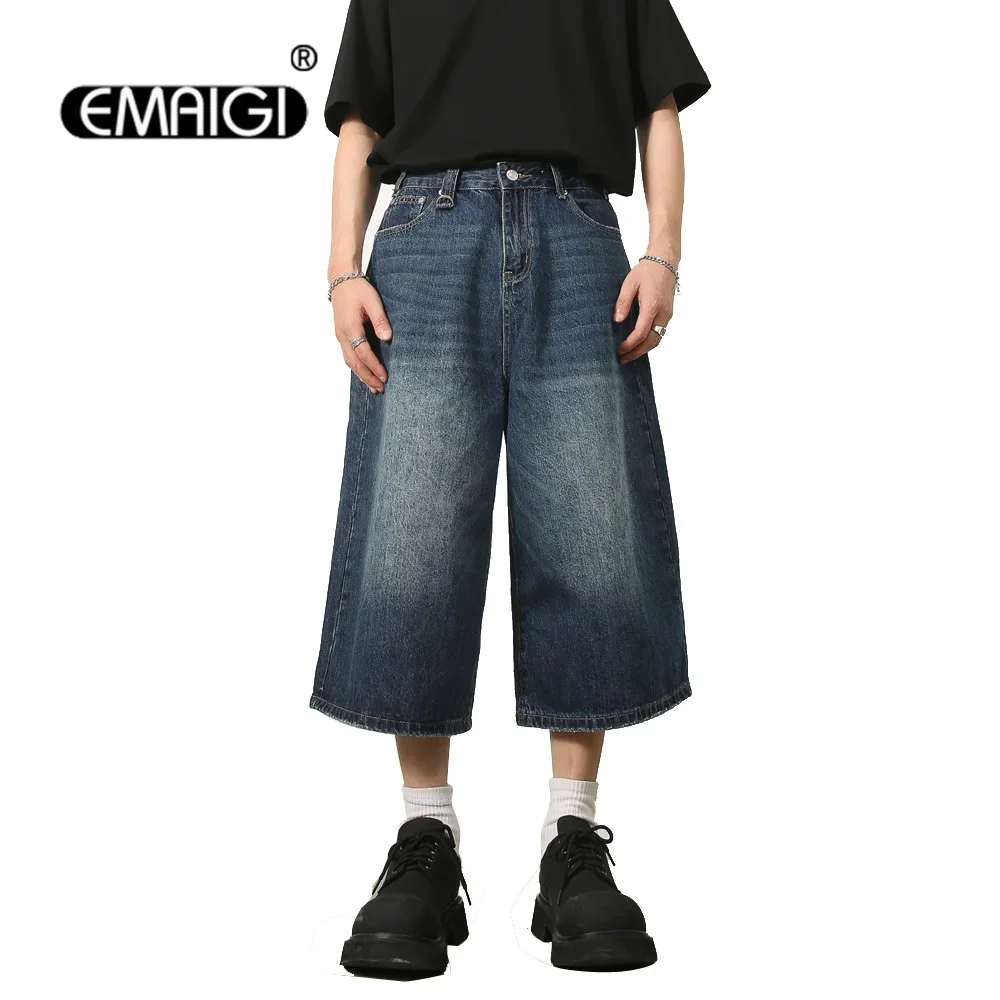 Männer Sommer Streetwear Fashion Lose Beiläufige Breite Bein Denim Kalb Länge Jeans Hosen Männlichen Vintage Jeans Baggy Hosen Hosen