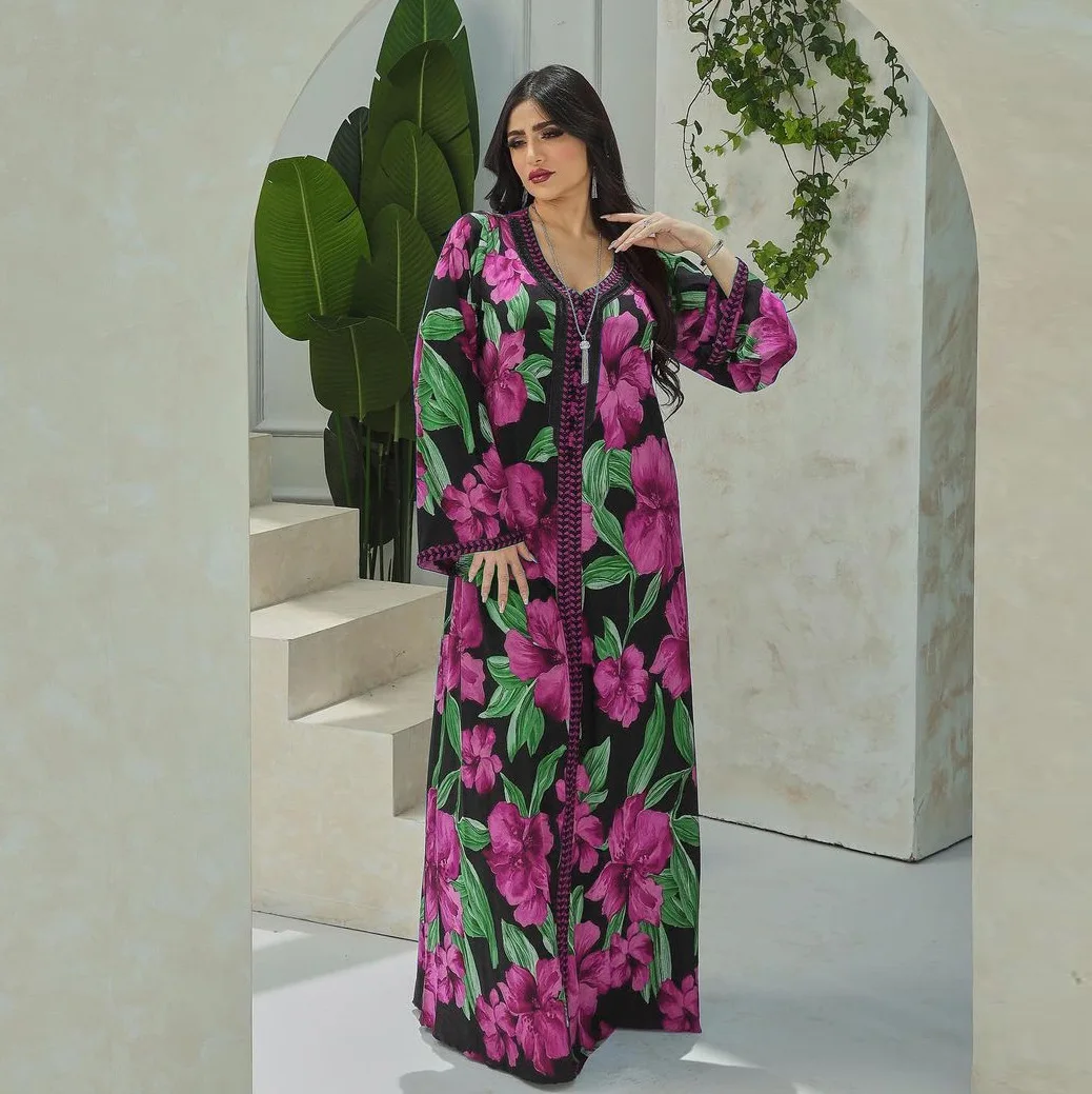 

Printed Abayas for Women Diamond Long Dress Dubai Abaya Arabia Turkish Muslim Dress Women Evening Dresses Kaftan Caftan Marocain