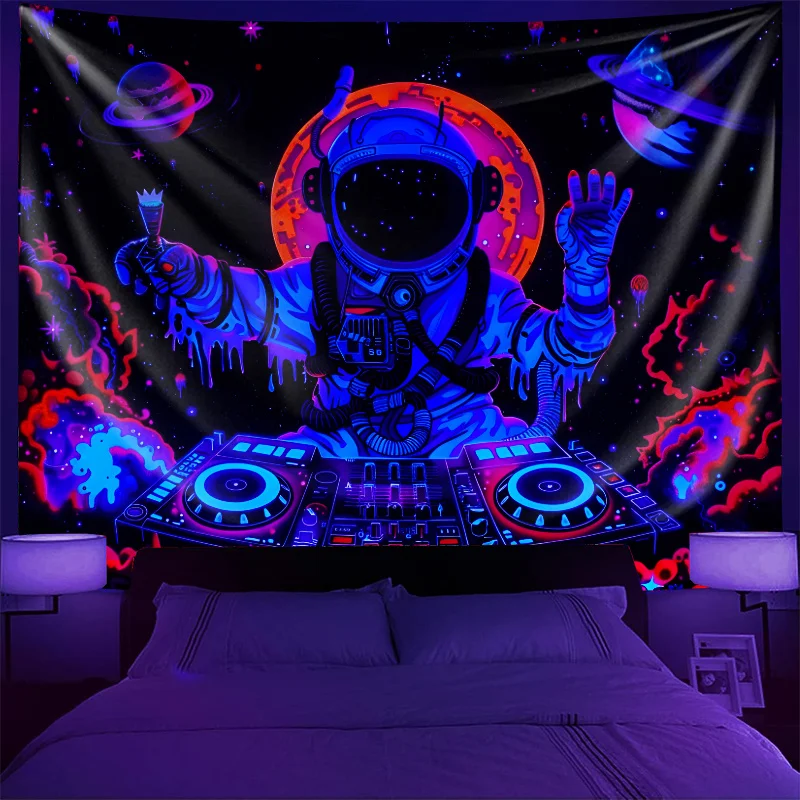 VIKAMA Astronaut DJ Turntable Starry Sky Tapestry Nebula Esports Gaming Room Music Trend Living Room Wall Hanging Room Decor