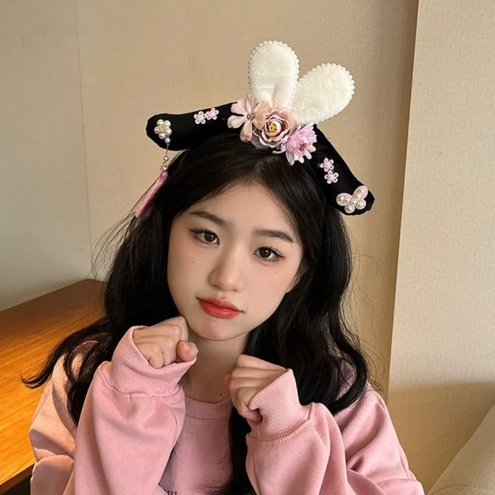 

Ретро горный хрусталь в древнем стиле, головные уборы, жемчужная ткань, обруч для волос ханьфу, античный цветок, повязка на голову в китайском стиле для женщин