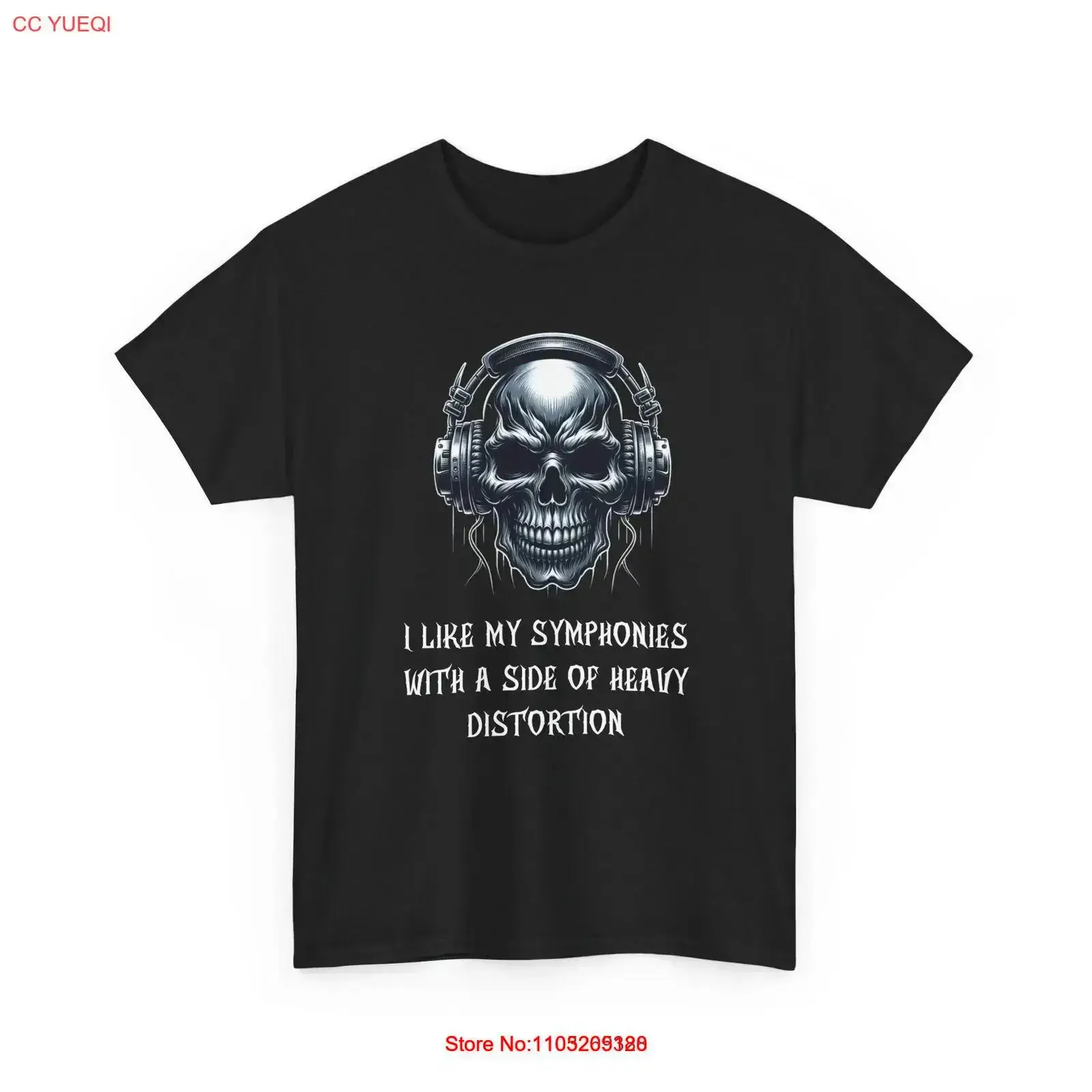 Distorted Harmony Metal Symphony T Shirt Music Skull with Headphones vintage Washed Comfortable Stretched Stylish