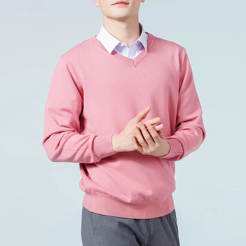 Men's V Neck Knit Sweater Slim Fit Long Sleeve Basic Pullover Business Casual Top Autumn Winter Jumper