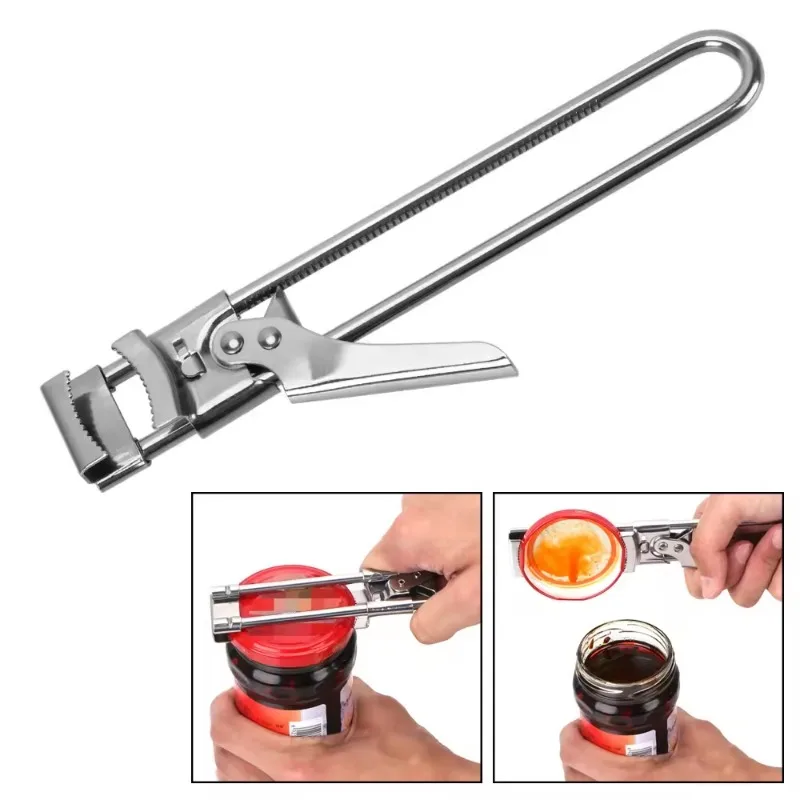 Can Opener Adjustable Stainless Steel Bottle Opener Multi-functional Kitchen Gadget Labor-saving Cap Clip Fits Various Sizes