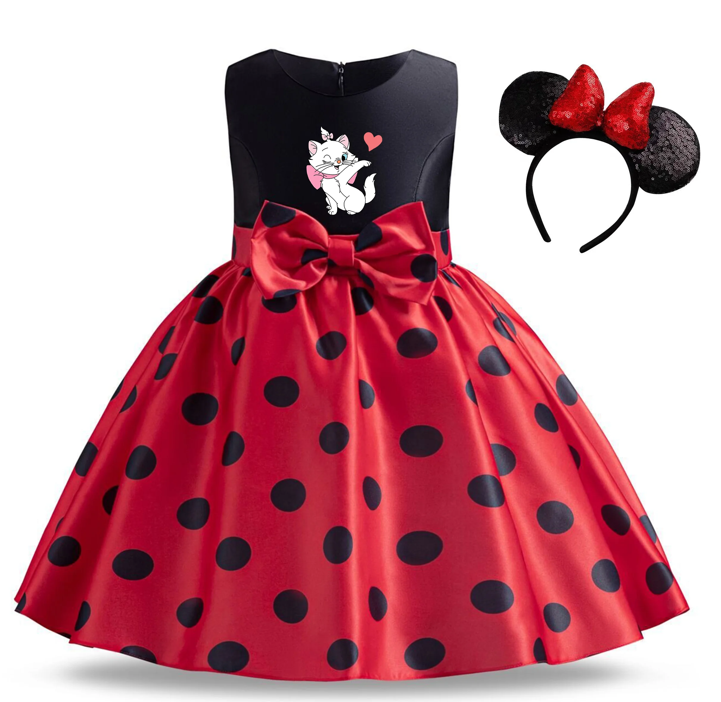 

The Aristocats Marie Cat Girl's Polka Dot Princess Dress Kids Sleeveless Puffy Dress Children Party Costume Formal Gown 3-8Y