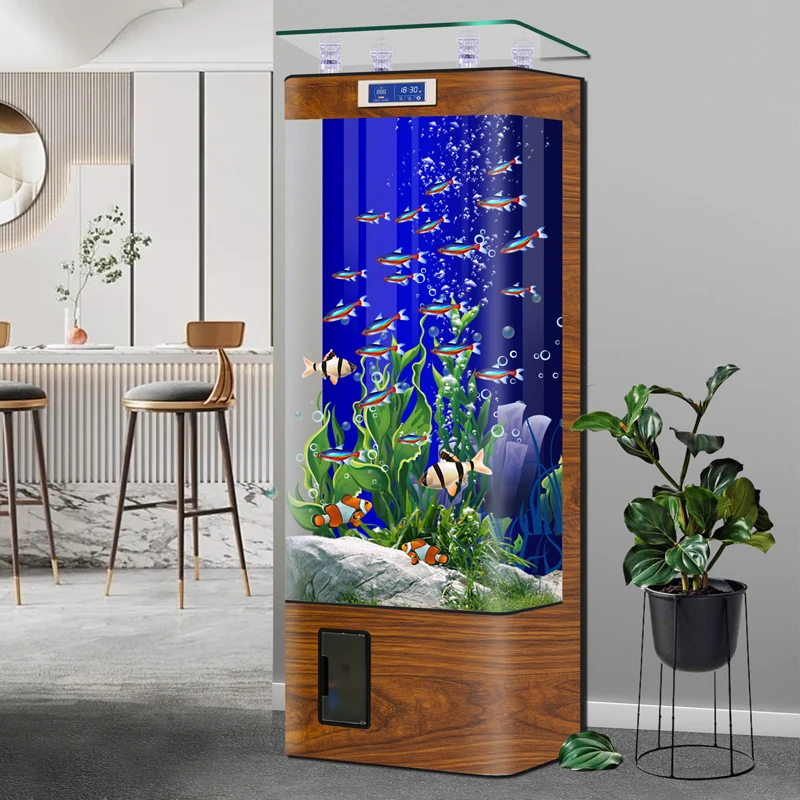 Intelligent small fish tank square living room household ecological self-circulation back filter vertical filter goldfish tank