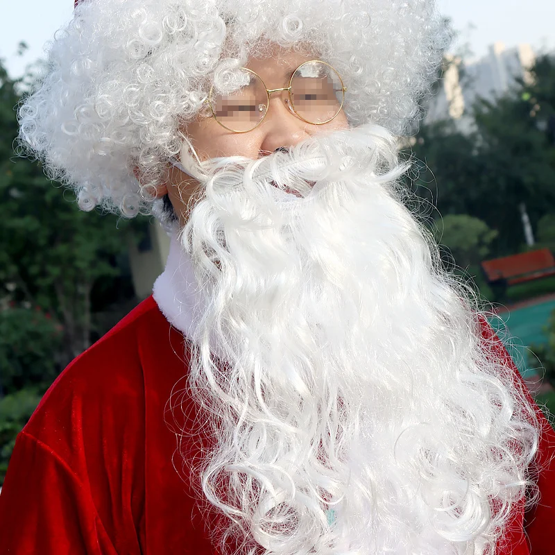 Disfraz de Papá Noel de Navidad para hombres, ropa de Cosplay de Papá Noel, traje de Navidad para adultos, lotes de barba