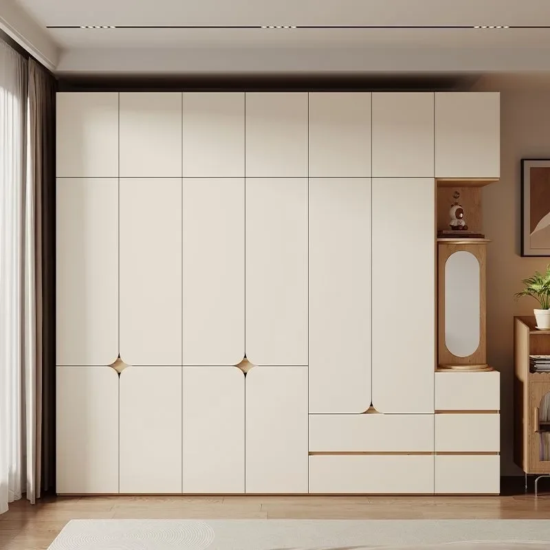 Guangdong Foshan oak solid wood wardrobe household bedroom milk white segmented swing door large wardrobe 60cm depth