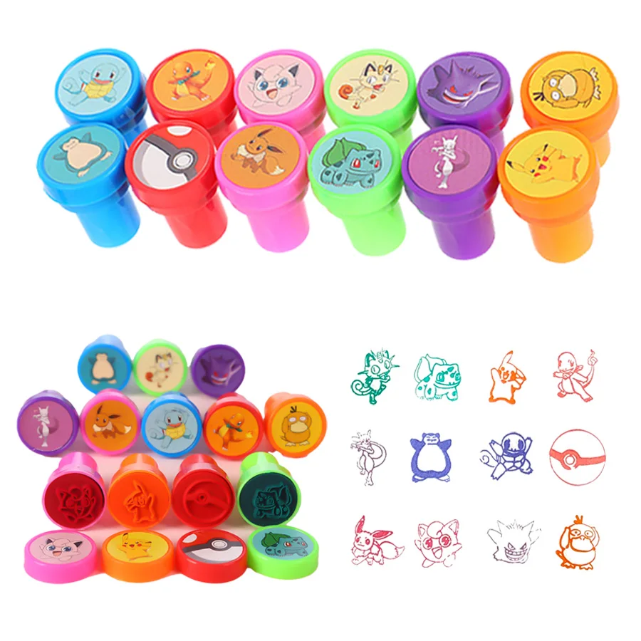 12/24/36 قطعة بوكيمون حفلة عيد ميلاد تفضل ختم Stamps للأطفال هدايا عيد ميلاد الرسومات الكرتون عيد الميلاد تخزين الحشو #1