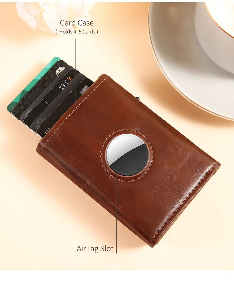 Herren Damen Dreifach-Geldbörse aus PU-Leder mit AirTag-Halterung, Pop-Up-Kartenetui, magnetisch, minimalistisch, retro, schlank, Kreditkartenetui – Detail 13