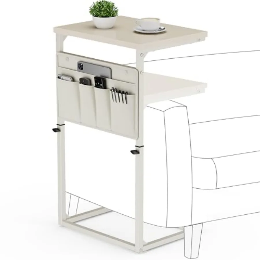 

C Shaped End Table 32'' Tall Side Table for Couch Adjustable Height Small Couch Side Table for Small Spaces End Table Slide Und