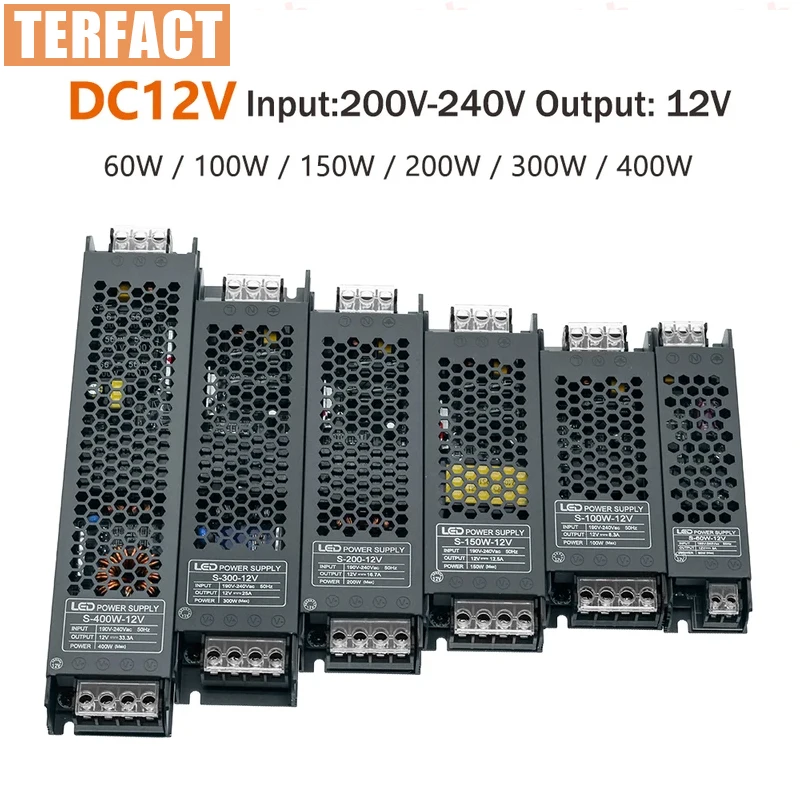 LED Power Supply AC190-240V DC12V 24V Mute Lighting Transformer LED Converter Light Driver Power Adapter 60W 100W 200W 300W 400W