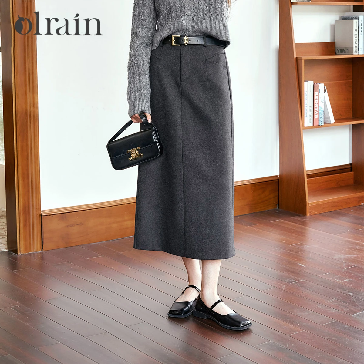 

OLrain Women's Straight Skirts 2025 Autumn Solid High-waist Midi Skirt Fashion Commute Pencil Skirt Female Clothing O57QB88536