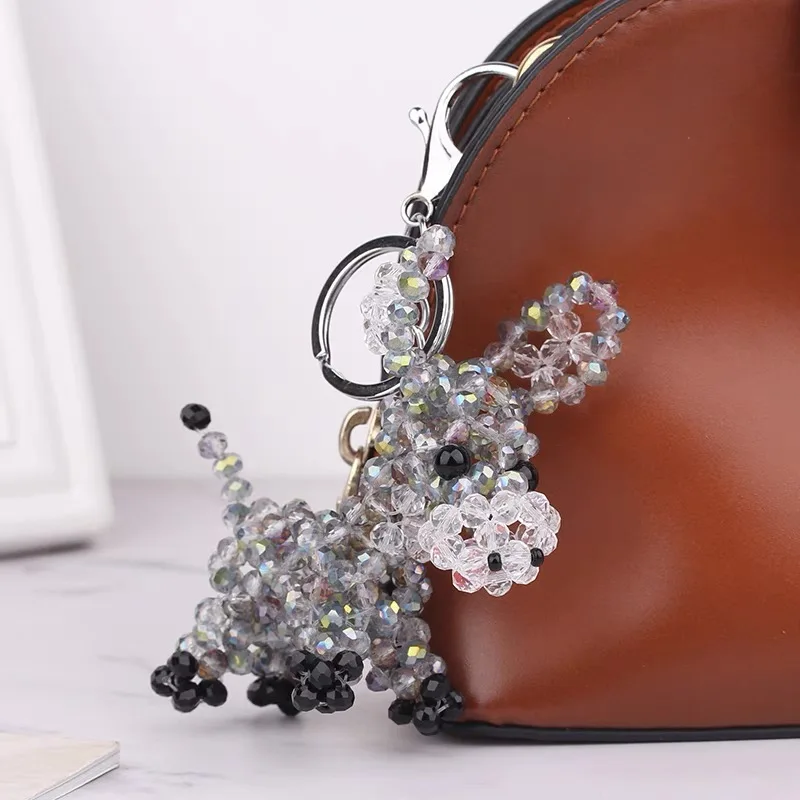Cute Animal Hand Knitting Beaded Burro Key Chain Crystal Healing Keychain Women Car Keyring Girl Birthday Gift 1PCS