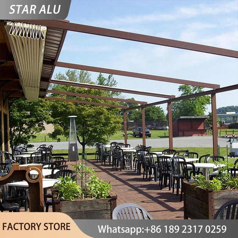 Modern Retractable PVC Roof Pergola Motorized Foldable Awning Canopy Heavy Duty Outdoor Patio Shelter Waterproof UV Block Shade