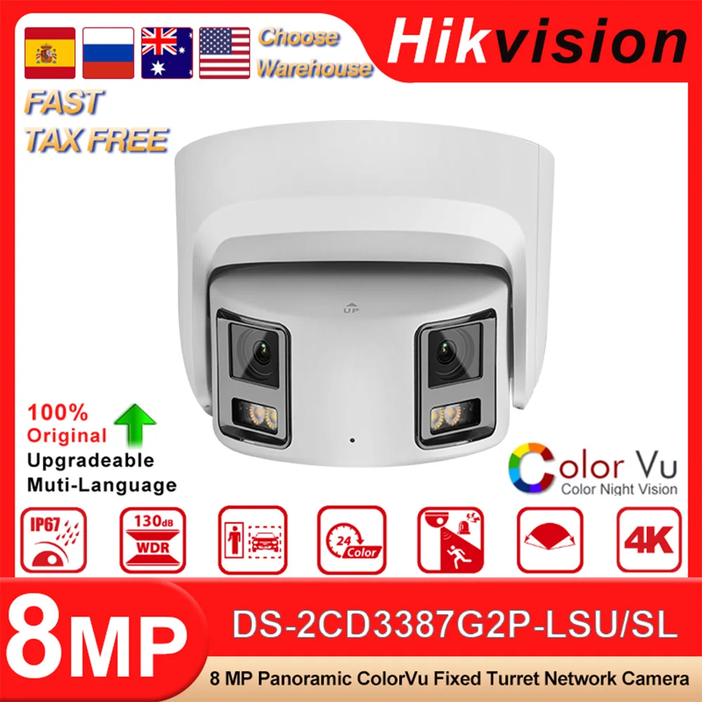 

Hikvision оригинальная DS-2CD3387G2P-LSU/SL 8MP 4K панорамная камера с двумя объективами ColorVu с фиксированной турелью, стробоскоп, аудиосигнализация, сетевая камера