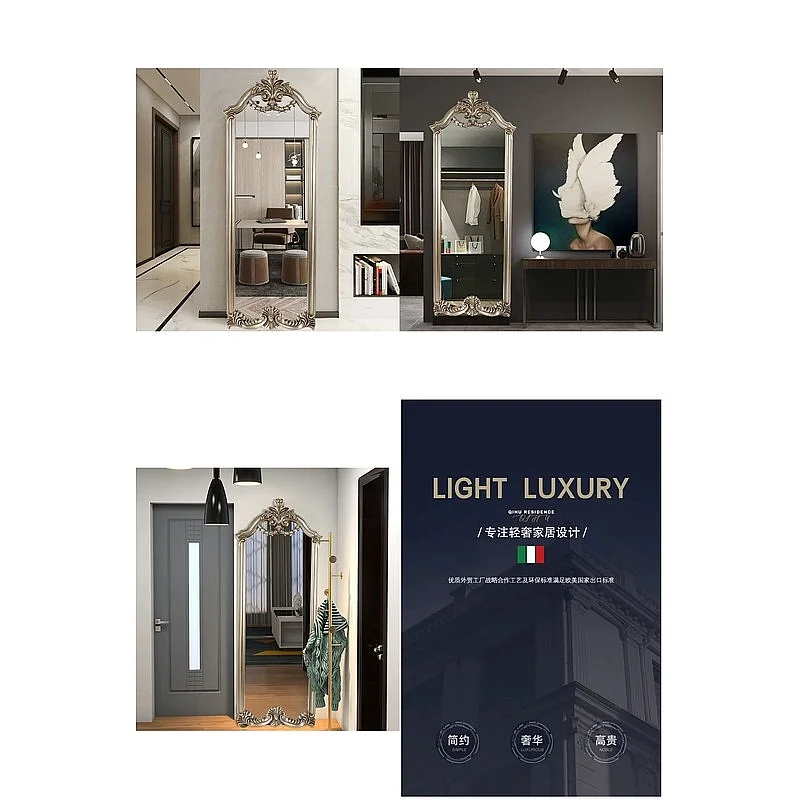 Elegant Nordic Style Wooden Frame Full Length Floor Mirror Light Luxury Dressing Mirror for Home