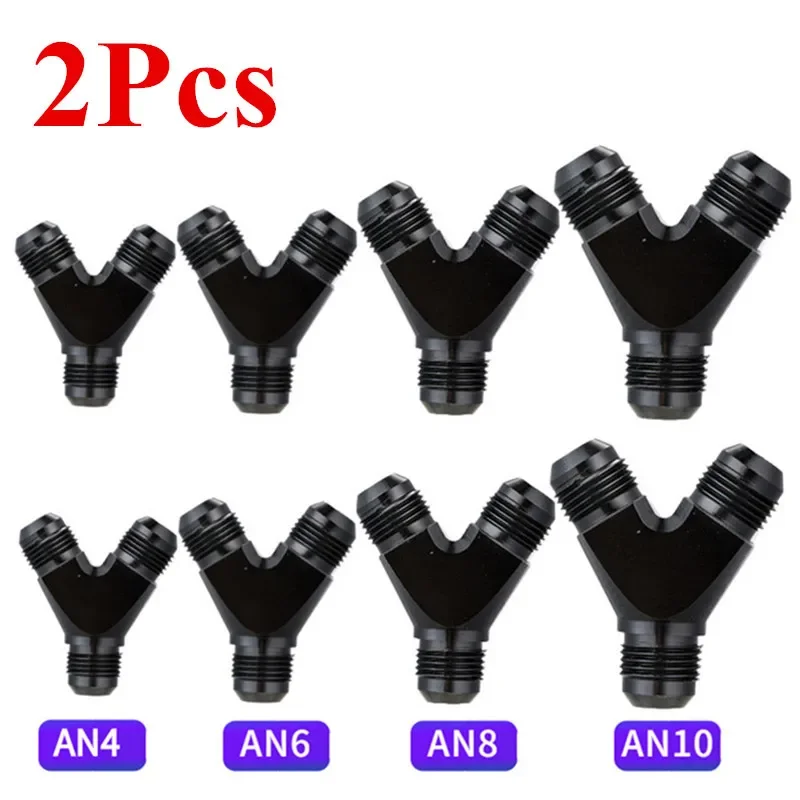 2Pcs 3-Way AN4 AN6 AN8 AN10 Y Adapter Block Male Thread Car Fuel Hose Fitting Adapters Oil Pipe Joint Universal Aluminium Black