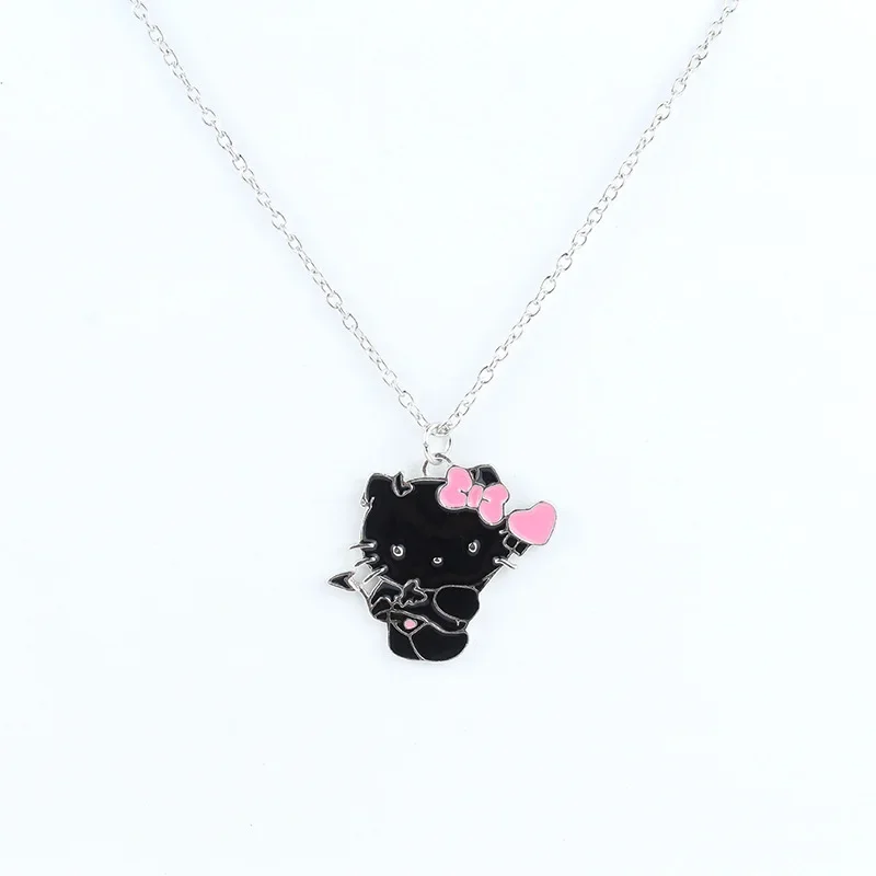 Sanrio Hello Kitty Necklace Cartoon Kawaii Figure Black and White KT Cat Alloy Girls Boys Pendant Accessories Niche Design Gifts