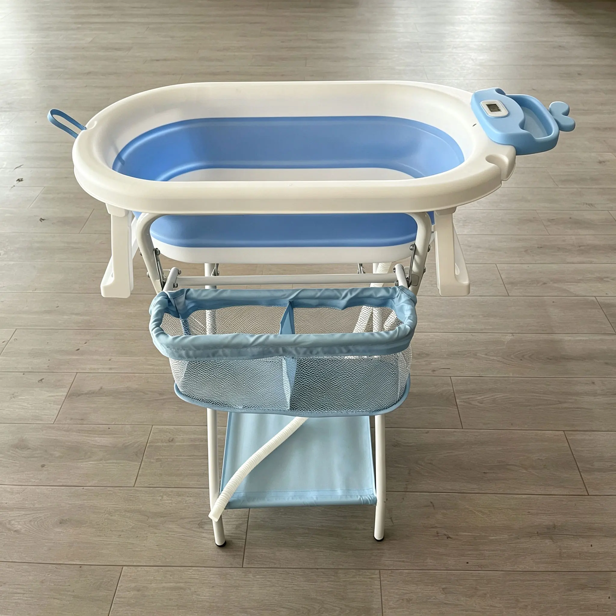 Collapsible Baby Bathtub Changing Table Foldable Baby Bath Tub With Stand Detachable Storage Basket And Water Drain Hose Bathing