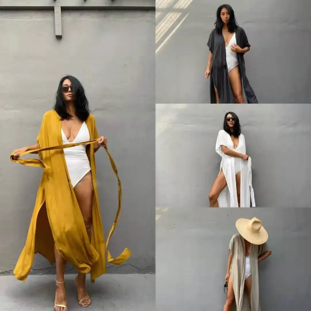 New Oversized Solid Beach Jacket Sun Protection Cardigans Bikini Cover Ups Vacation Swimsuit Women Outerwear Kimono Verano Mujer