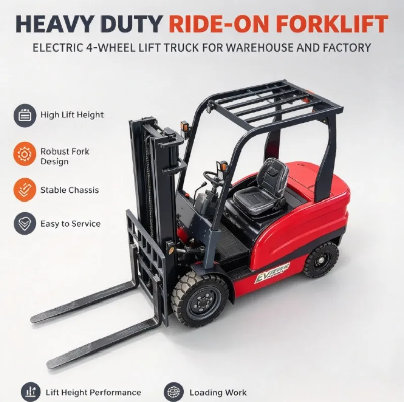 Electric Forklift 4 Wheel Lithium Ion 2Ton 2.5Ton 3Ton 3000mm Lift Height Overload Protection & Emergency Stop Safety Function