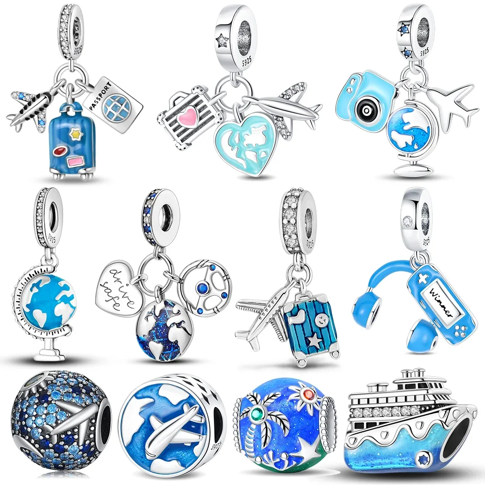

Exquisite Charms 925 Sterling Silver Original Blue Ocean Travel Cabin Ships Planes Beads Fit Bracelet Women Jewelry DIY Gifts