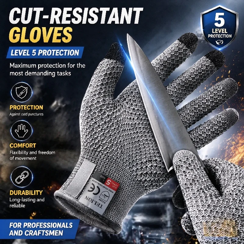 Level 5 Cut Resistant Touchscreen Gloves, Food Grade Anti-Cutting Gloves for Kitchen, Butchering, Fish Cleaning, Glass Handling