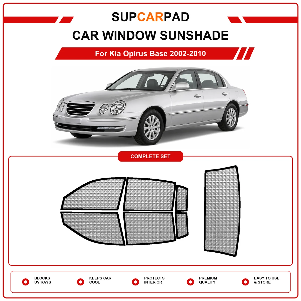 For Kia Opirus Base 2002-2010 Pre‑Cut Auto Window Sunshade Anti‑UV Car Sun Visor Protector