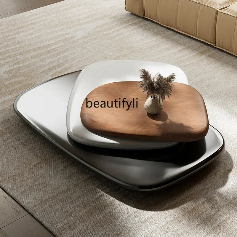 

LD25Home Rotating Coffee Table Minimalist Shaped Living Room Nordic French Creative Walnut Tea Table