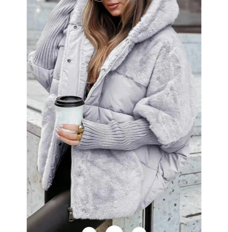 

2025 New Women's Hooded Patchwork Parka, Oversized Cotton Padded Jacket, Warm Winter Casual Coat