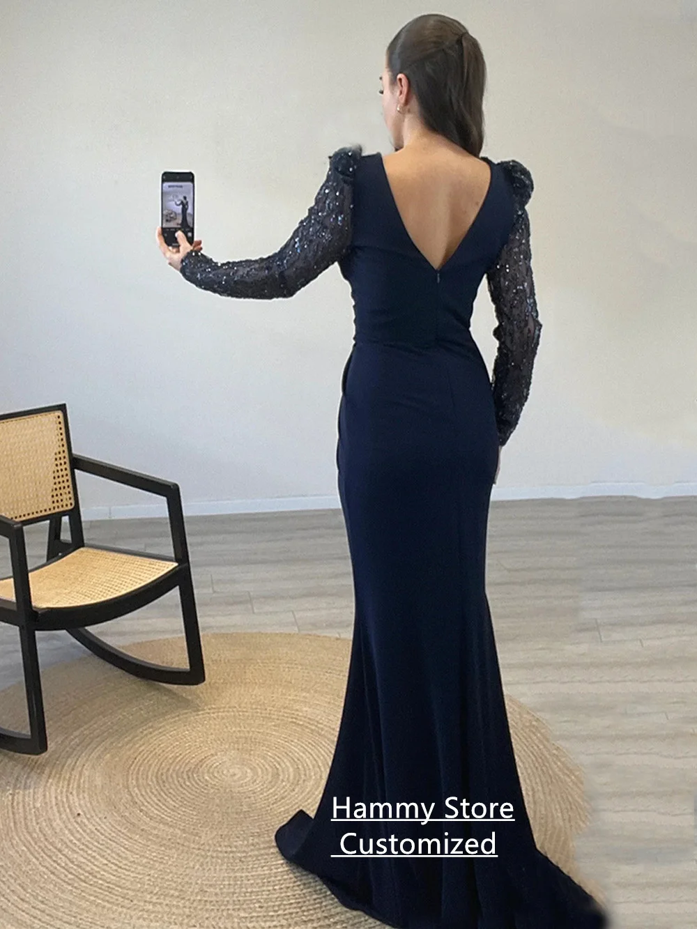 أزياء البحرية مساء اللباس مخصص الخامس الرقبة اللؤلؤ مطرزة حورية البحر فستان حفلات سويب تراين فساتين الحفلات الرسمية للمرأة #2