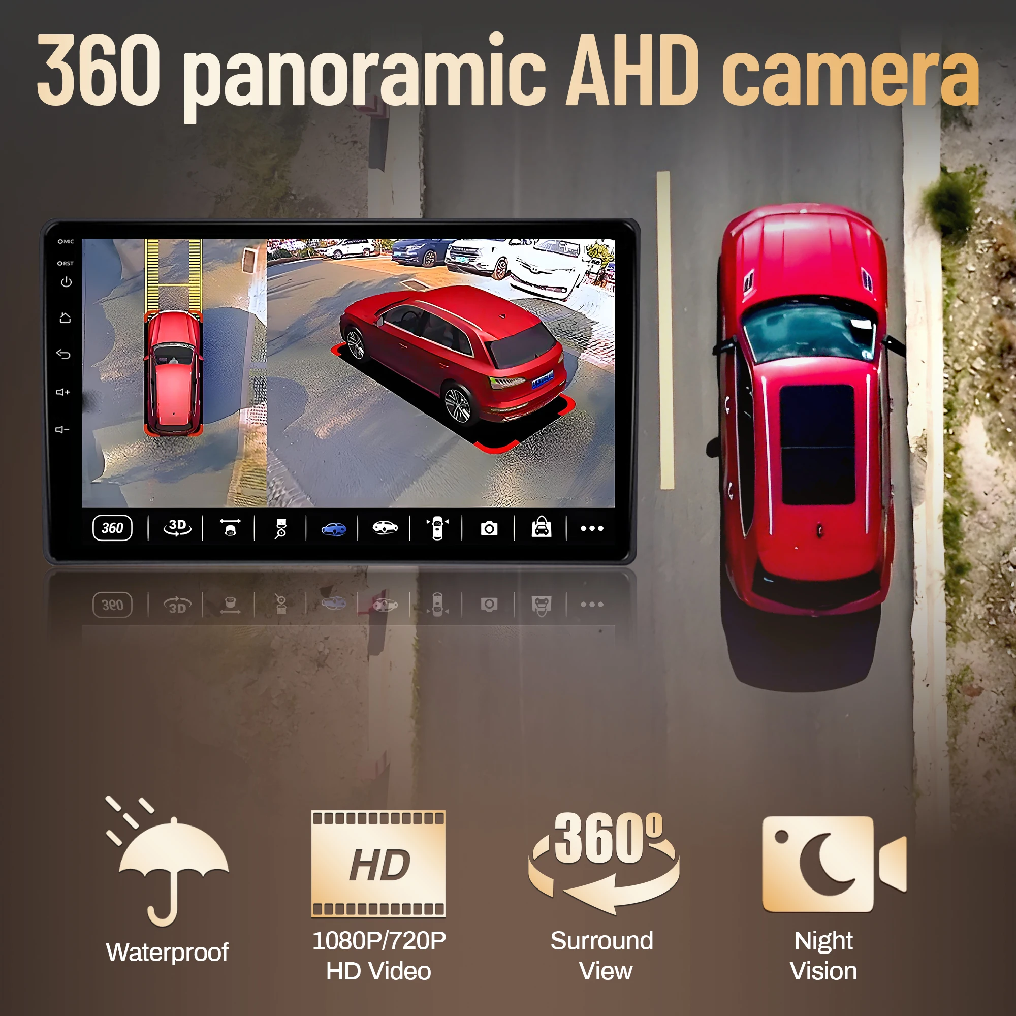 Universal 3D Bird View 360 Panoramic Camera  AHD 1080P /720P Rear / Front / Left / Right Accessorie For Car Android Radio