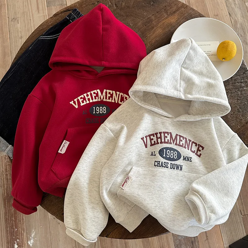 

26 Boy Spring Autumn Fashion Letter Print Hood Long Sleeve Sweatshirt Children Pullover Casual Kid Clothing 2-12 Years Toddler
