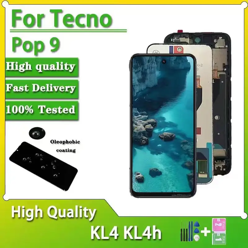 6.67“IPS LCD For Tecno Pop 9 4G KL4h Display Touch Screen Digitizer Assembly For Tecno Pop9 KL4 Display With Frame