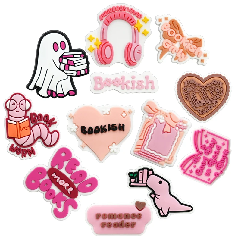 1pc Read Book PVC Shoes Charms Accessories Pink Bookish Insect Ghost Headset shoe decoration gifts