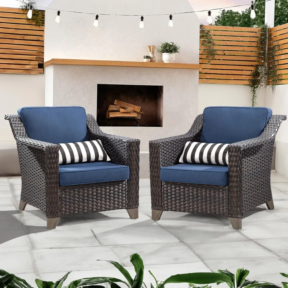 

Patio Chairs Set of 2, with 4" Premium Cushions, Brown Rattan Wicker Chairs Outdoors, for Garden Backyard Porch