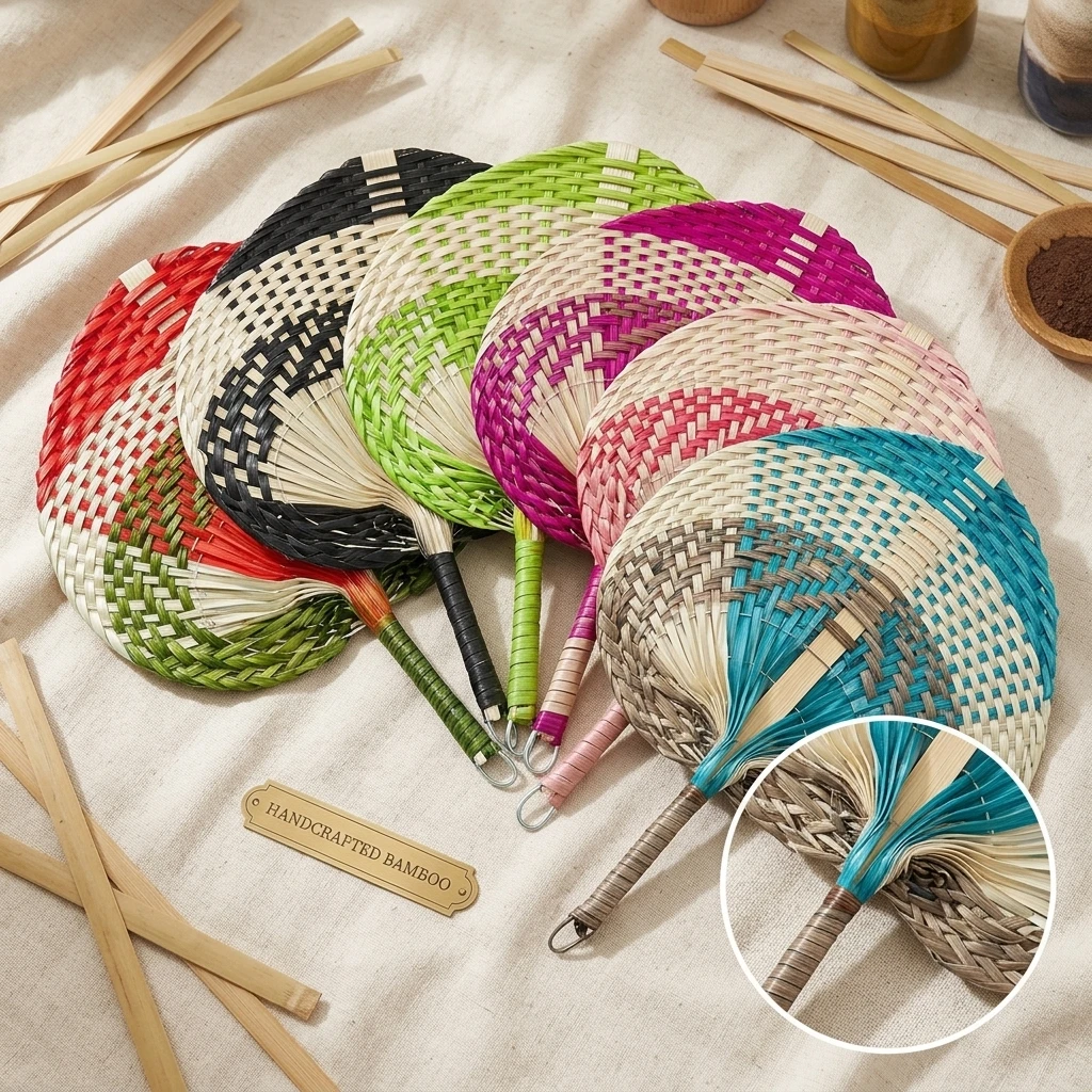 10-100Pcs Natural Handmade Rattan Palm Leaf Fan Handwoven Boho Raffia Fan for Summer Cooling Wedding Favors & Farmhouse Decor
