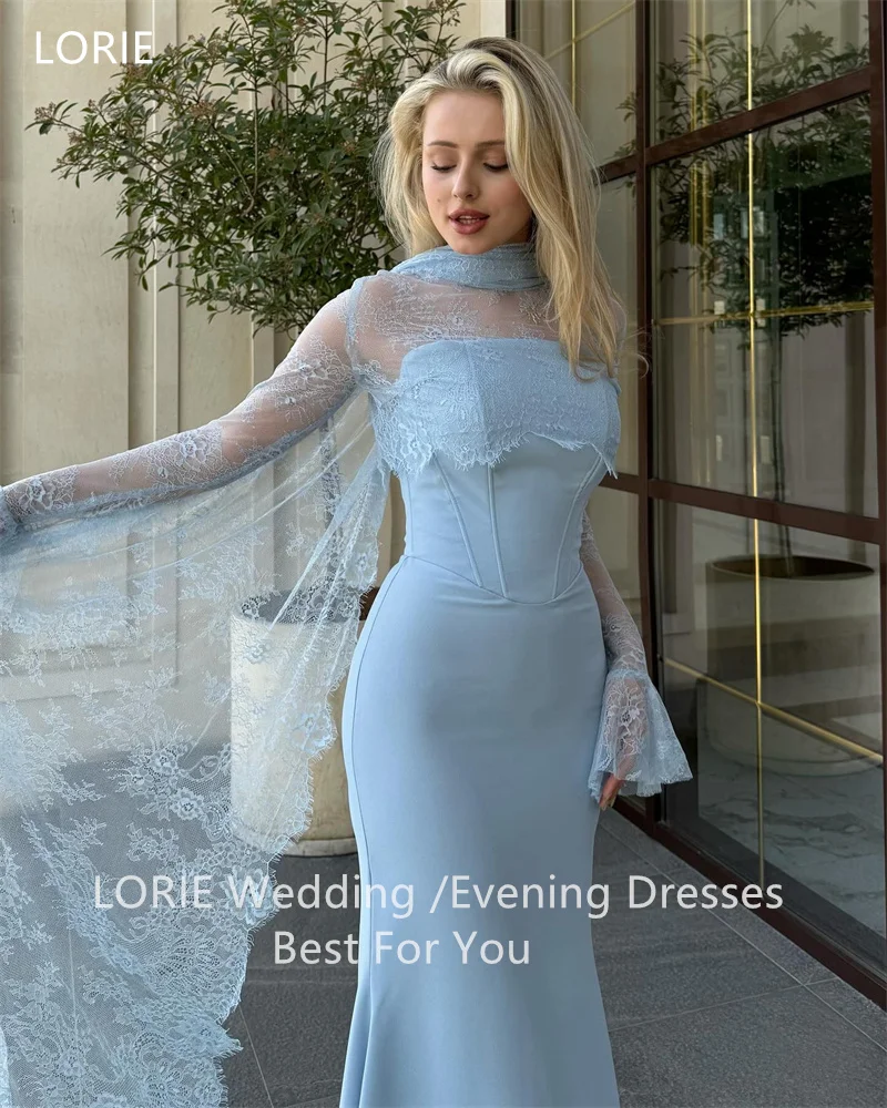 LORIE Transparent Lace Party Dresses Mermaid High Neck Full Sleeve Pleat Evening Prom Dress Floor-Length Prom Gowns Customized image 6