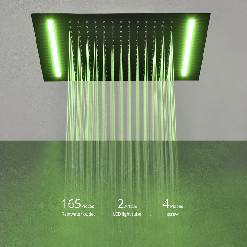 Imagem -03 - Recesso Teto Led Chuveiro Torneiras Grupo Sistema Termostático Banheiro Matt Black Shower Body Jets 360 mm x 500 mm Chuva