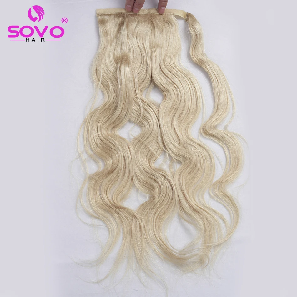 140G 160G Body Wave Ponytail Human Hair Extensions Wrap Around Wavy Full Thick Clip in Hairpiece Blonde Brown Ponytail for Women