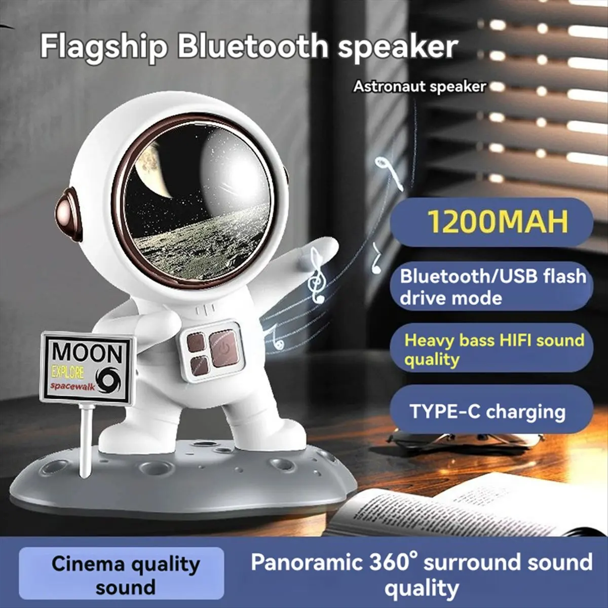 Hot Sale Astronaut Shaped Bluetooth Speaker Desktop Ornament HIFI Music with Good Sound Quality 5.0 Chip USB Interface