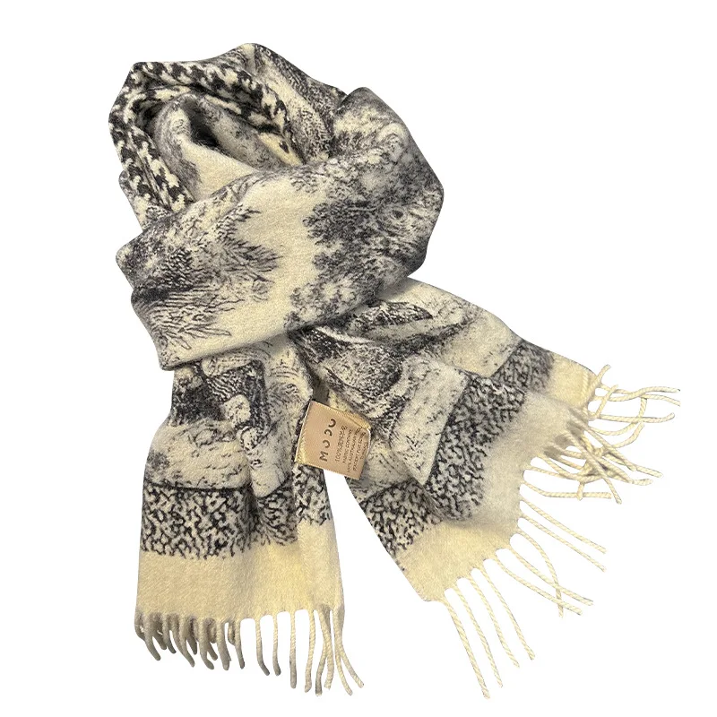 وشاح من الصوف شال نسائي مطبوع عليه حديقة الحيوان خفيف فاخر متعدد الاستخدامات للخريف والشتاء وشاح دافئ سميك