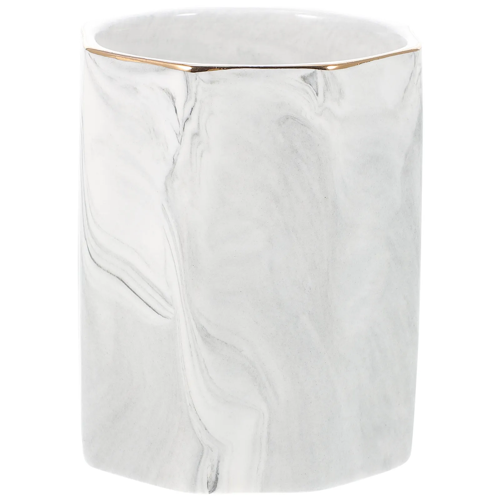 Smooth Polished Marble Pencil Holder Hexagonal Desk Pen Cup for Stationery Makeup Brushes Toothbrushes Office Desk Decor