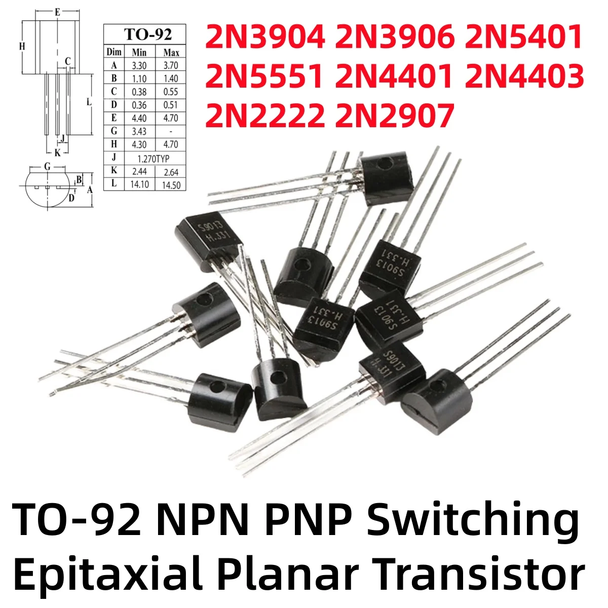 100/200Pcs 2N3904 2N3906 2N5401 2N5551 2N4401 2N4403 2N2222 2N2907 TO-92 NPN PNP General Switching Epitaxial Planar Transistor