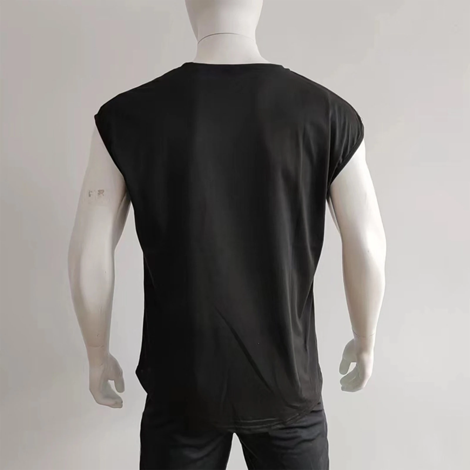 Mens Solid Color Workout Running Tops Casual Round Neck Vest Tops Sleeveless T-Shirt  Vest Vacation Travel Sports Vest