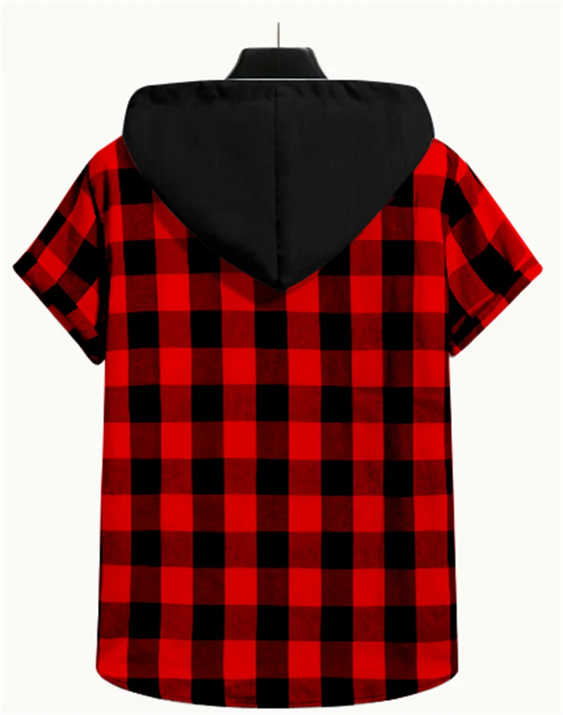 Red And Black Plaid Shirt Men Shirts 2024 New Summer Fashion Chemise Homme Mens Checkered Shirts Short Sleeve Shirt Men Blouse