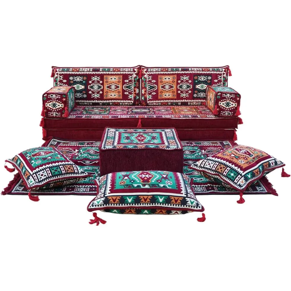

Cushioned Loveseat Majlis Set with Armrests and Back Pillows