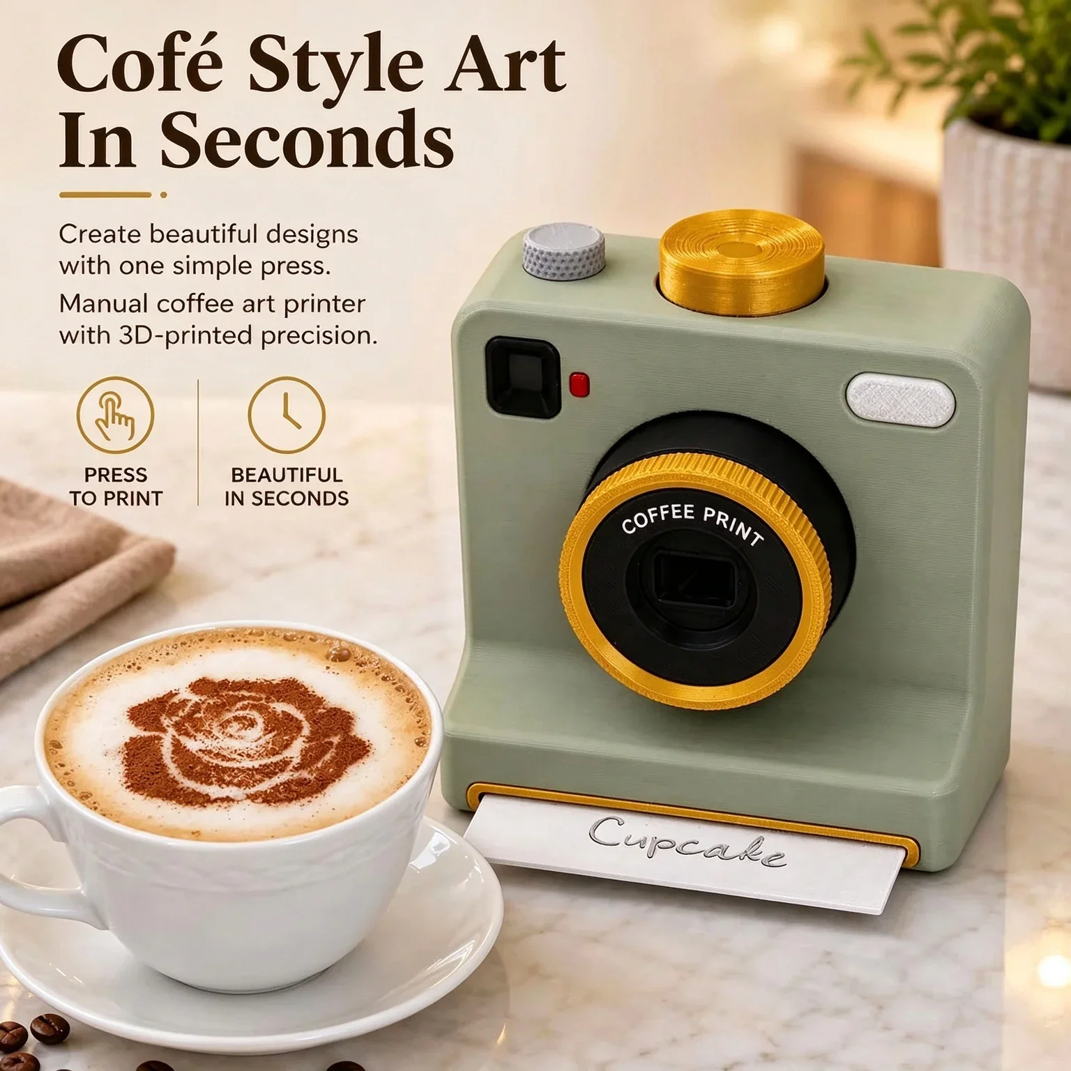 3D Camera Latte Art Coffee Printer Manual Chocolate Foam Maker Machine DIY Coffee Decorating Kit with Stencils One-Touch