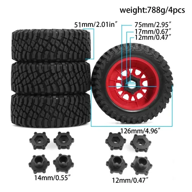 ARRMA Mojave 4S RC 트럭용 12/14/17MM 어댑터, 1/8 스케일 모델 자동차 타이어 W219, Arrma HSP HPI 모델 트럭 업그레이드 부품