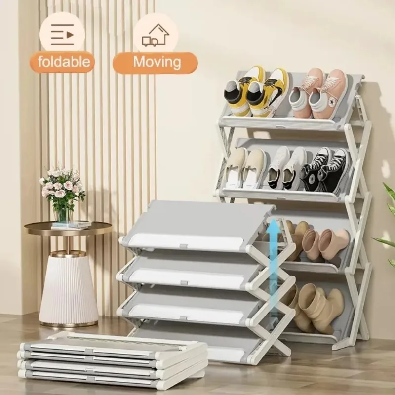 Foldable X-Shaped Shoe Rack Space Saving 3/4 Layers Shelf Simple Multi-Functional Telescopic Integrated Shoes Narrow Shoe Rack